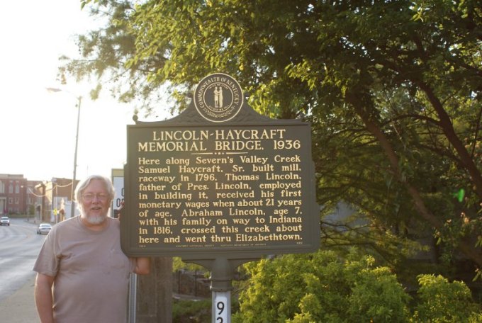 The author at the Lincoln-Haycraft Bridge, Elizabethtown, Kentucky