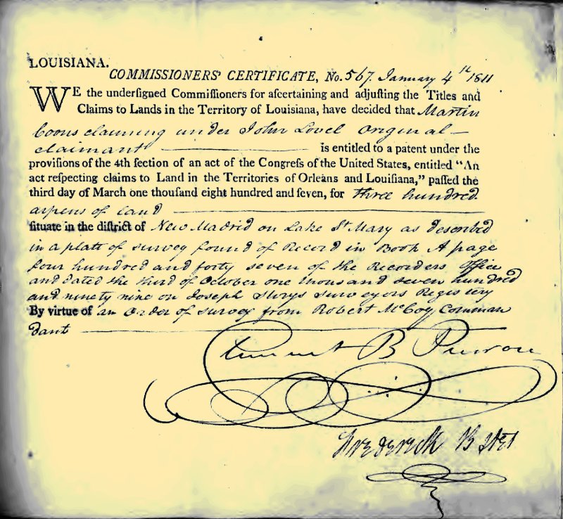 Martin Coons land certificate