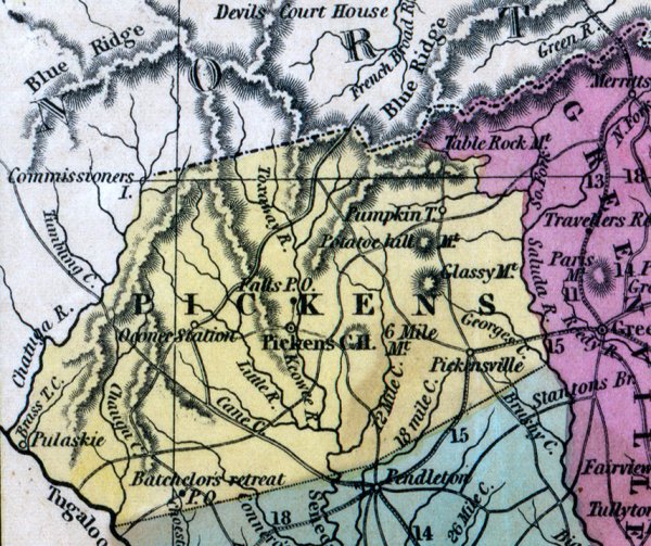 Map of Pickens County, South Carolina.