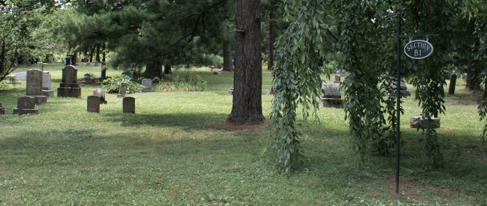 Section of Lexington (KY) City Cemetery where Henry Harrison Tate is buried in an unmarked grave