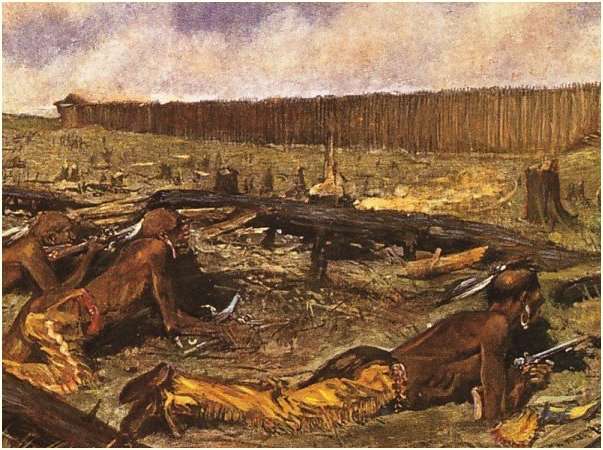 Frontier fort under attack by Indians