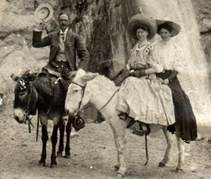 Mamie Tate and friends on mules