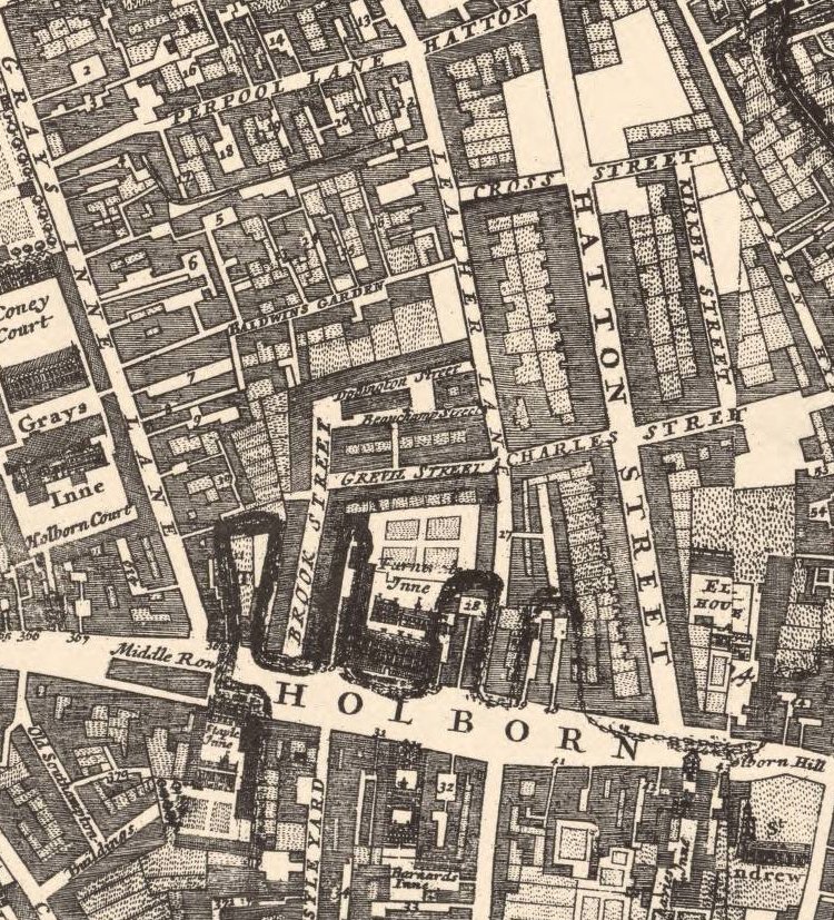 Map of Holborn, London, 1682