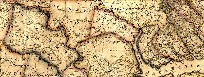 Portion of early map of North Carolina showing location of Halifax County