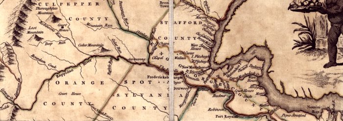 Portion of 1770 Map of Virginia, showing location of Orange County