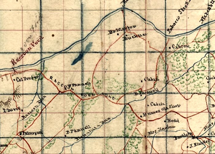 Detail of map showing location of Raccoon Ford in Virginia