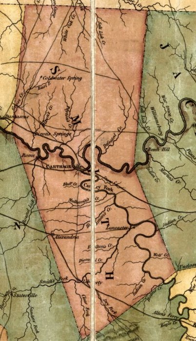 Detail of 1832 map of Tennessee showing Smith County