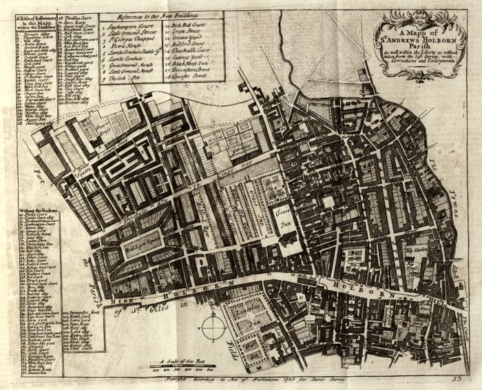 Map of Holborn, London, 1682