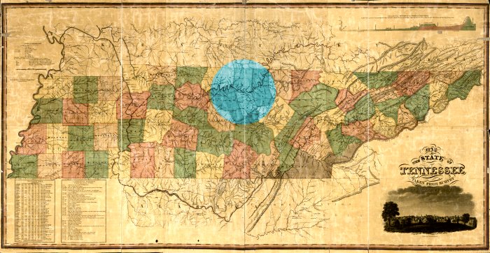 1832 map of Tennessee showing location of Smith County