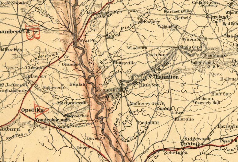 Map of Harris County, showing Mountain Hill, where the William R. West family lived