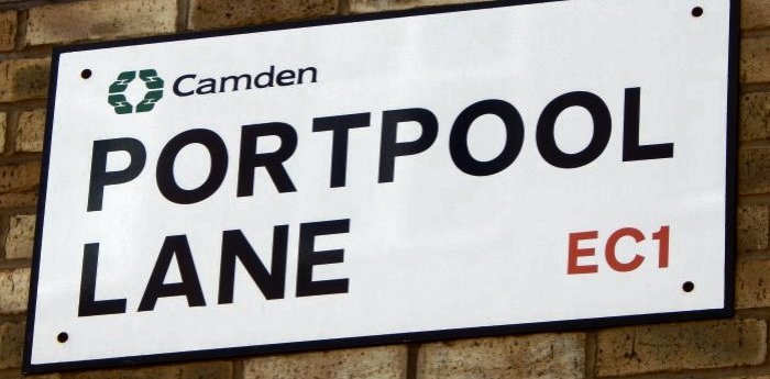 Portpool Lane sign