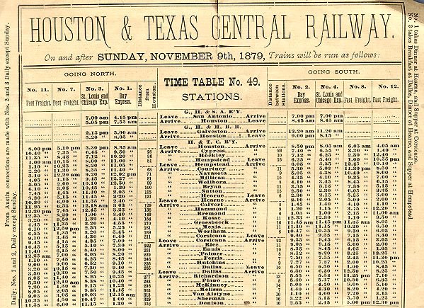 Houston and Texas Central Railroad schedule