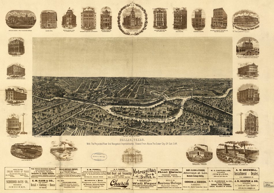 1892 Map of Dallas with Projected Trinity River Improvements