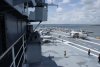 View of flight deck from 'island,' looking aft