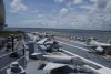 View of flight deck from 'island,' looking aft