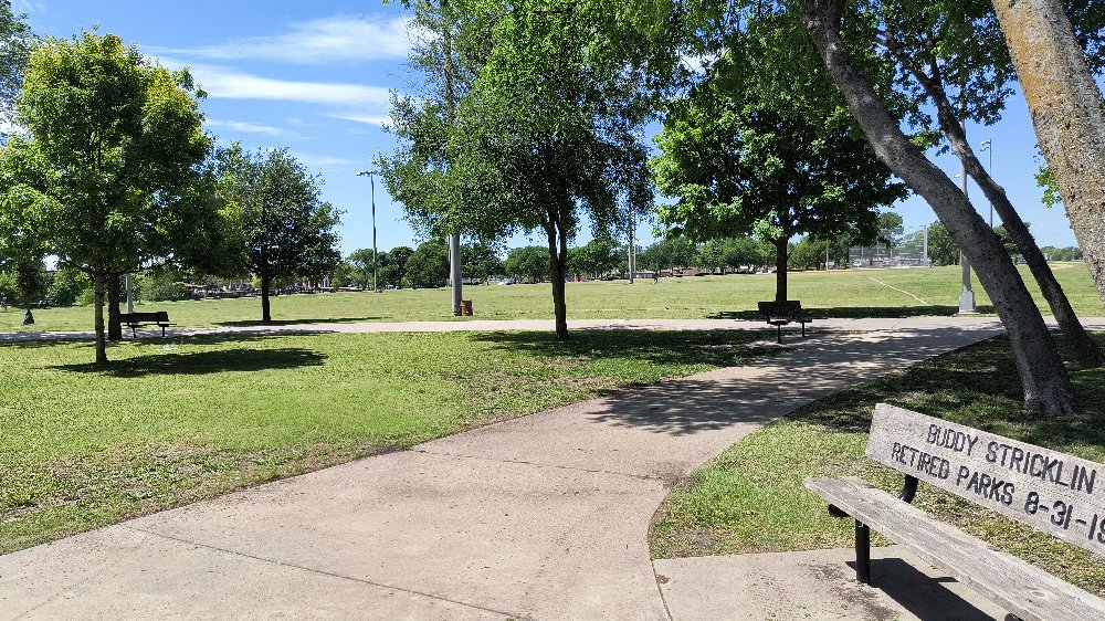 Looking west toward playing fields from picnic area, April 8, 2026