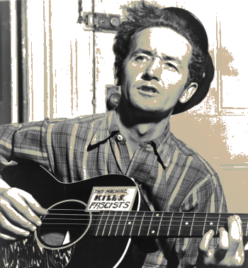 Woody Guthrie playing guitar